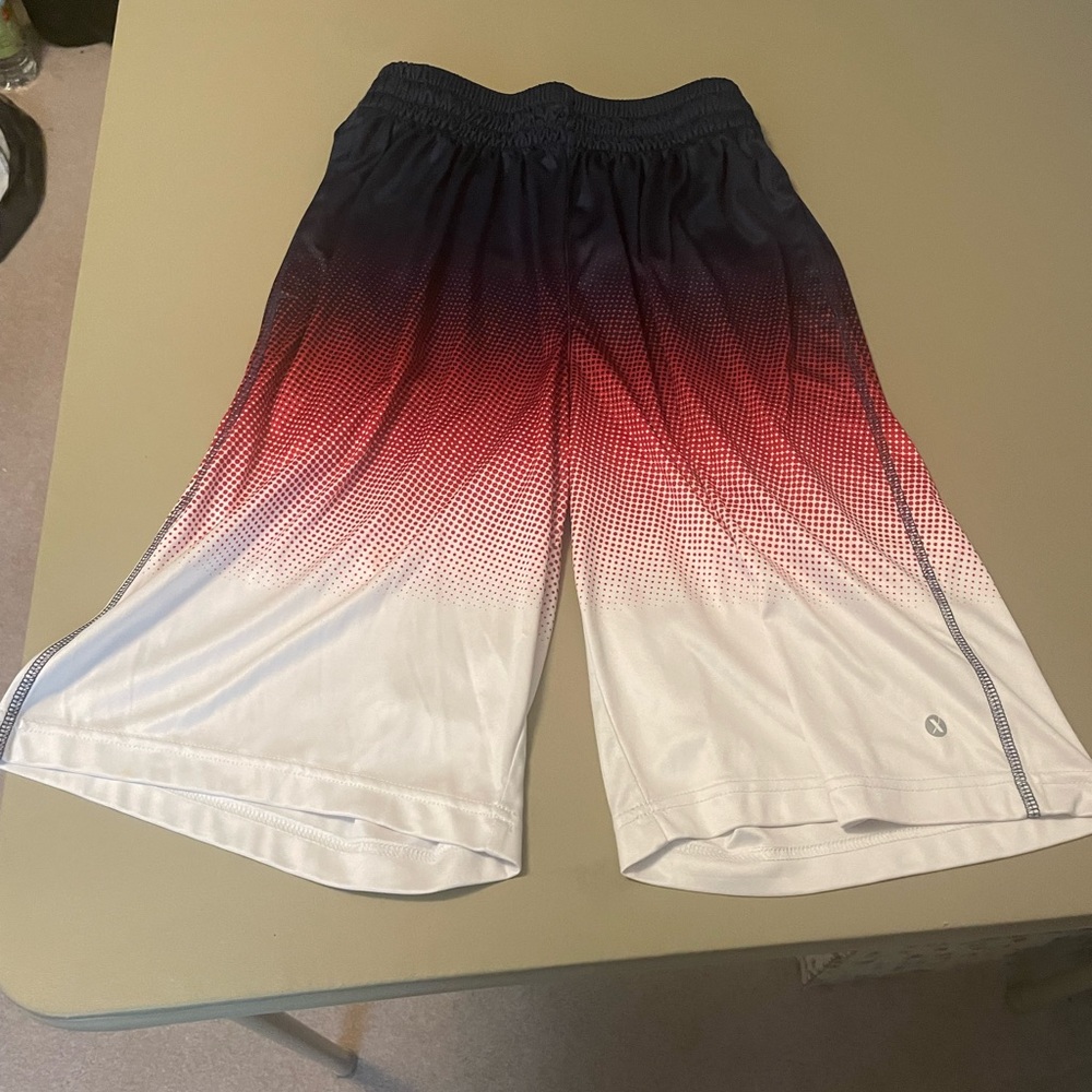 White/red/blue Qucik-dri Xersion shorts with pockets and drawstrings